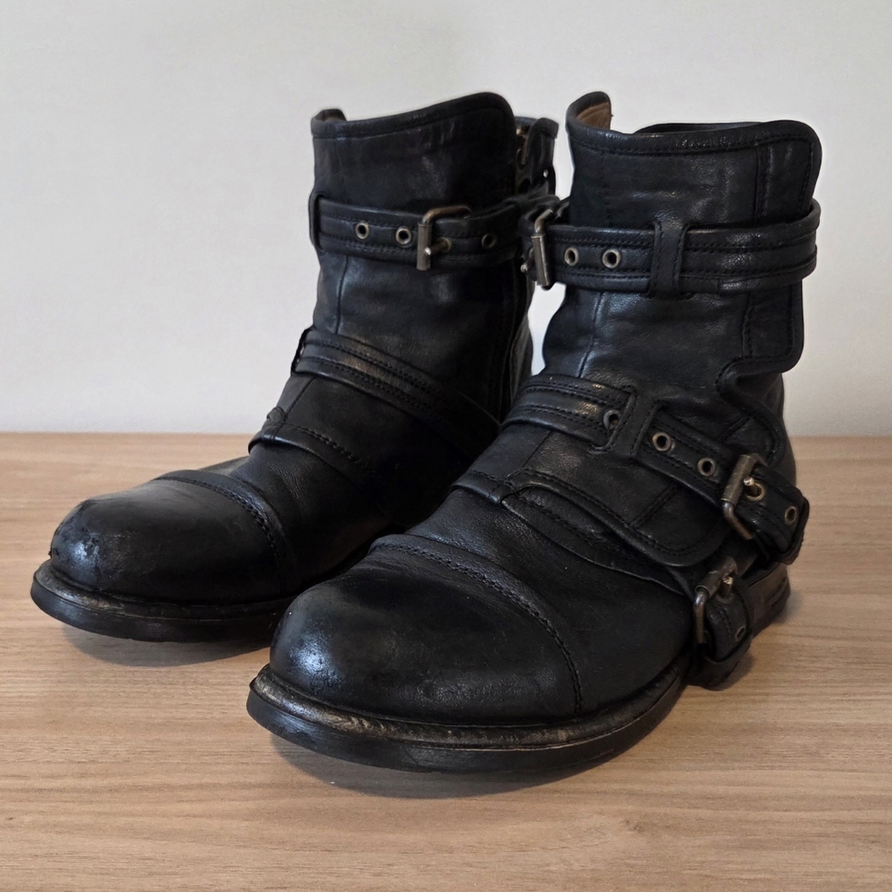 UGG Collection Black Made In Italy Leather Moto Boots Women Size 9.5